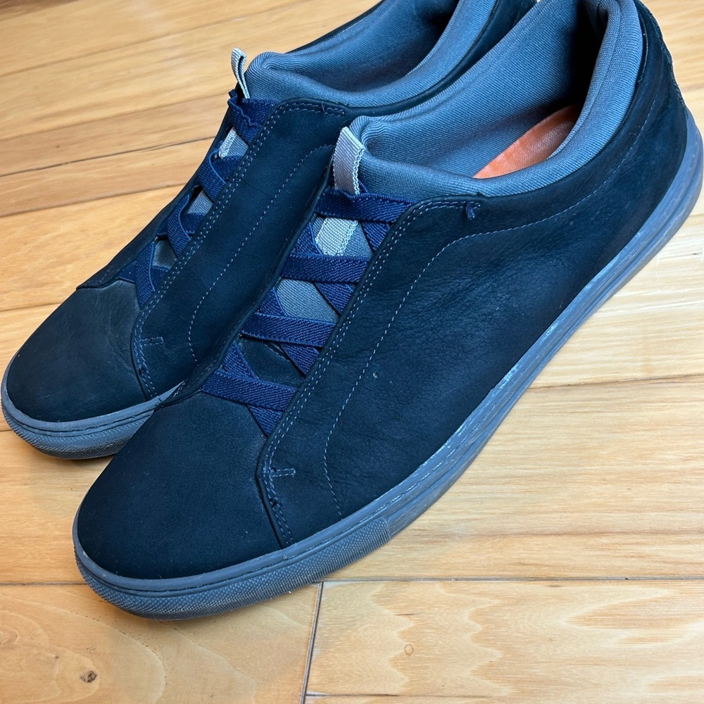 Martin Dingman Cameron Navy Blue Leather Slip On Elastic Lace Sneakers